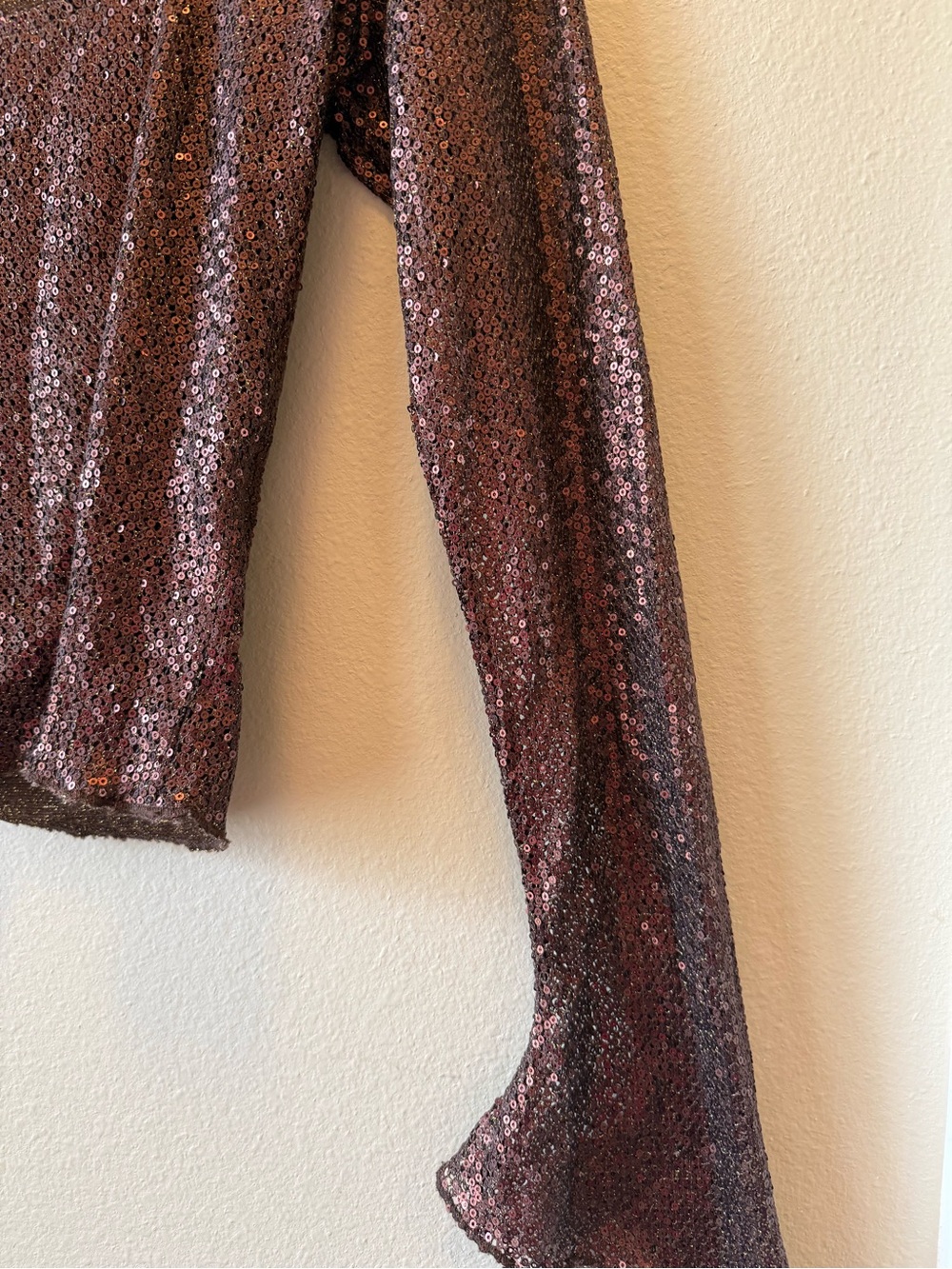Intimately Free People Late Night Disco Brown Sequin Scoop-Neck Lng Sleeve Top L - Picture 5 of 15